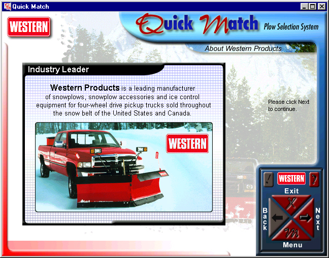 A screen of the about section of the original QuickMatch selection system.